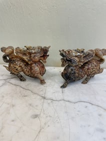 Pair of Vintage Jade Dragon Statues