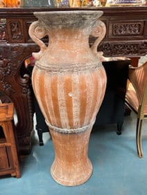 Large Mediterranean-Style Clay Pottery Vase