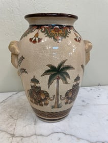 Porcelain Vase with Elephant & Flowers