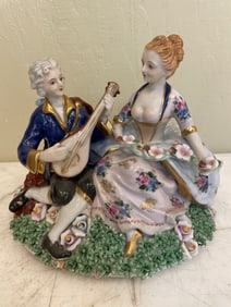Porcelain Statue of Man & Woman with Guitar