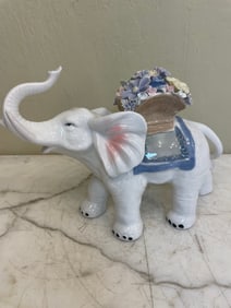 Porcelain Elephant with Flowers Figurine