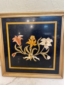 Pietra Dura Mosaic Plaque W/ Precious Stones Inlay - Flowers