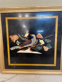 Pietra Dura Mosaic Plaque W/ Precious Stones Inlay - Birds on tree