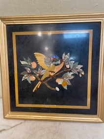 Pietra Dura Mosaic Plaque W/ Precious Stones Inlay - Birds on tree w/ Fruit