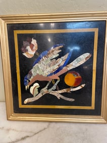 Magnificent Pietra Dura Mosaic Plaque W/ Precious Stones Inlay - Birds on tree w/ Fruit