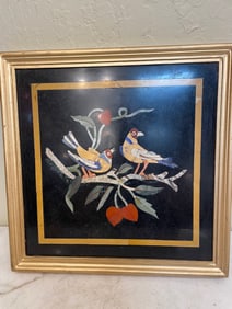 Magnificent Pietra Dura Mosaic Plaque W/ Precious Stones Inlay - Birds on tree w/ Fruit