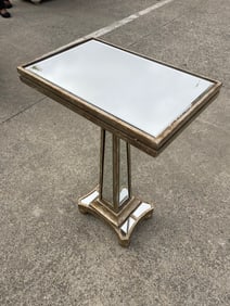Unique Glass & Wood Stool with Mirrors All Around