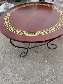 Unique Wood & Metal Round Table w/ Infinity Design Inlay