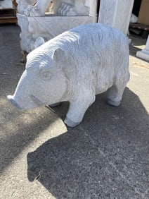 Hand-Carved Granite Wild Boar Statue