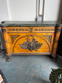 Burled Wood, Green Marble Top Cabinet