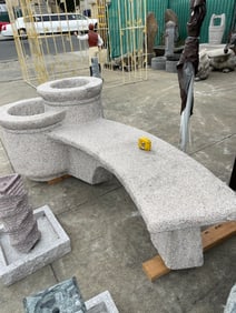 Hand-Carved Granite Bench with Planters
