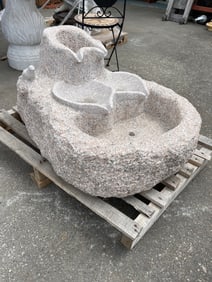 Granite Fountain with Leaves, Bird