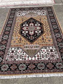 Fine Silk Area Rug with Geometric Design