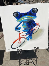 Frog on Bicycle Abstract Oil On Canvas