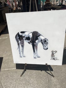 Dog and Puppy Abstract Oil On Canvas