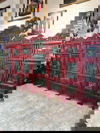 Chinese 7-Panel Hand-Carved Jade, Rosewood Screen/Room Divider