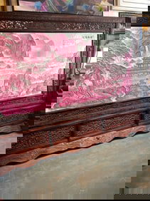 Large Chinese Porcelain Plaque, Carved Wood Room Divider