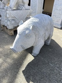 Hand-Carved Granite Wild Boar Statue