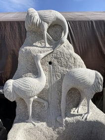 Large Granite Fountain with Cranes