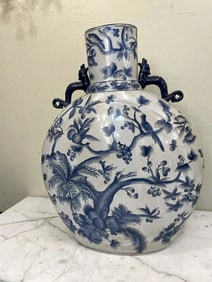 Vintage Porcelain Vase with Fruit and Birds