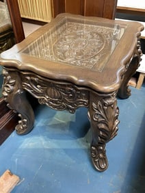 Wood Side/End Table with Glass Top