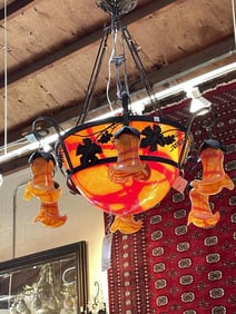 Art Deco Bronze and Glass Chandelier