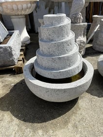 Hand-Carved Gray Granite Spiral Fountain