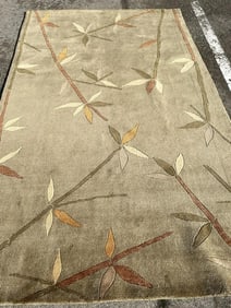 Hand-Woven Area Rug with Bamboo Leaves, 5' x 8'