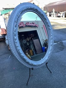 Oval Mirror in Silver Wood Frame