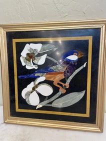 Pietra Dura Mosaic Plaque - Bird on Branch, Signed