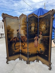 Vintage 4-Panel Hand-Painted Screen
