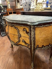 Burled Wood Marble Top, Bronze Bombay Cabinet