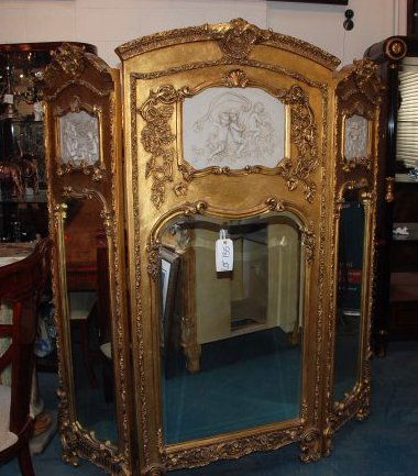 Beautiful 3-Panel Gilded Wood and Mirrored Screen (1 of 7)
