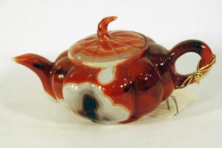 Beautiful Carved Agate Tea Pot (1 of 2)