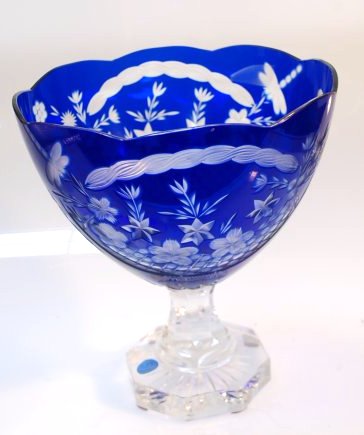 Beautiful Blue Cobalt Crystal Footed Bowl (1 of 2)