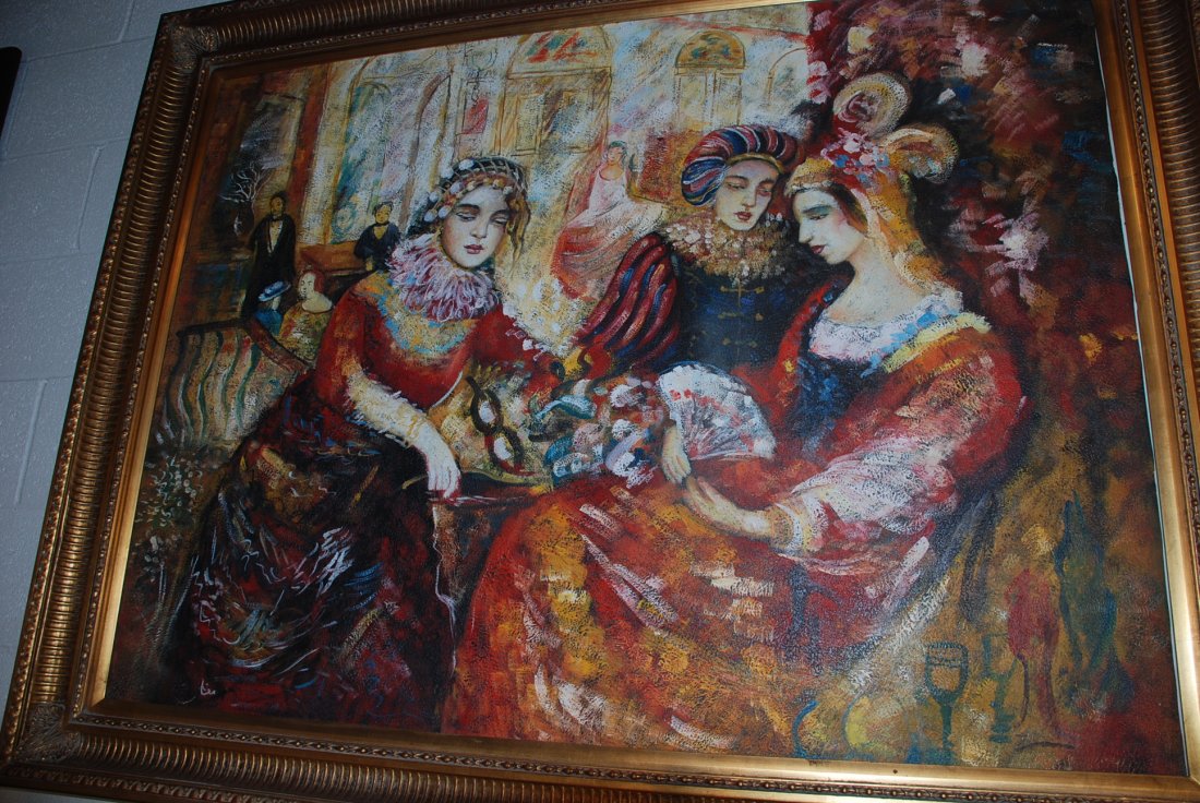 Oil on Canvas of Renaissance Afternoon Party, Signed (1 of 7)