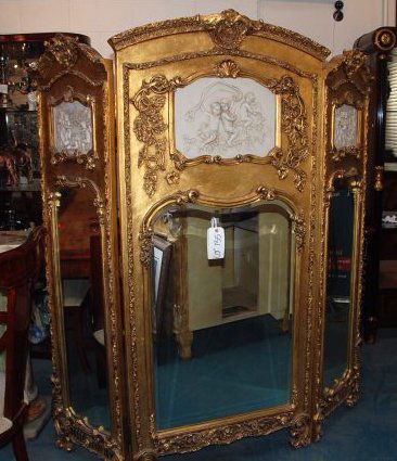 Beautiful 3-Panel Gilded Wood and Mirrored Screen (1 of 7)