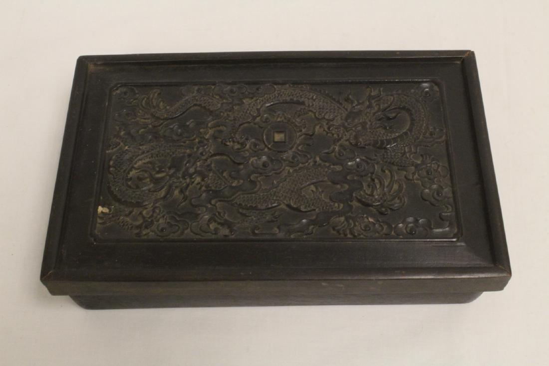 A possible zitan wood box carved with dragon on top (1 of 10)