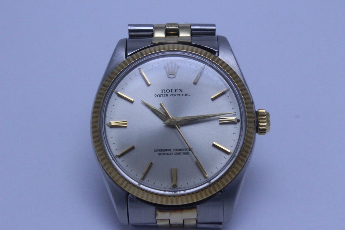 Rolex 18K gold & stainless steel wrist watch in box: Rolex 18K gold and stainless steel Oyster perpetual date just man's wrist watch in box