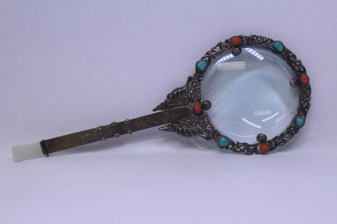 Chinese silver magnifier glass with jade handle (1 of 10)