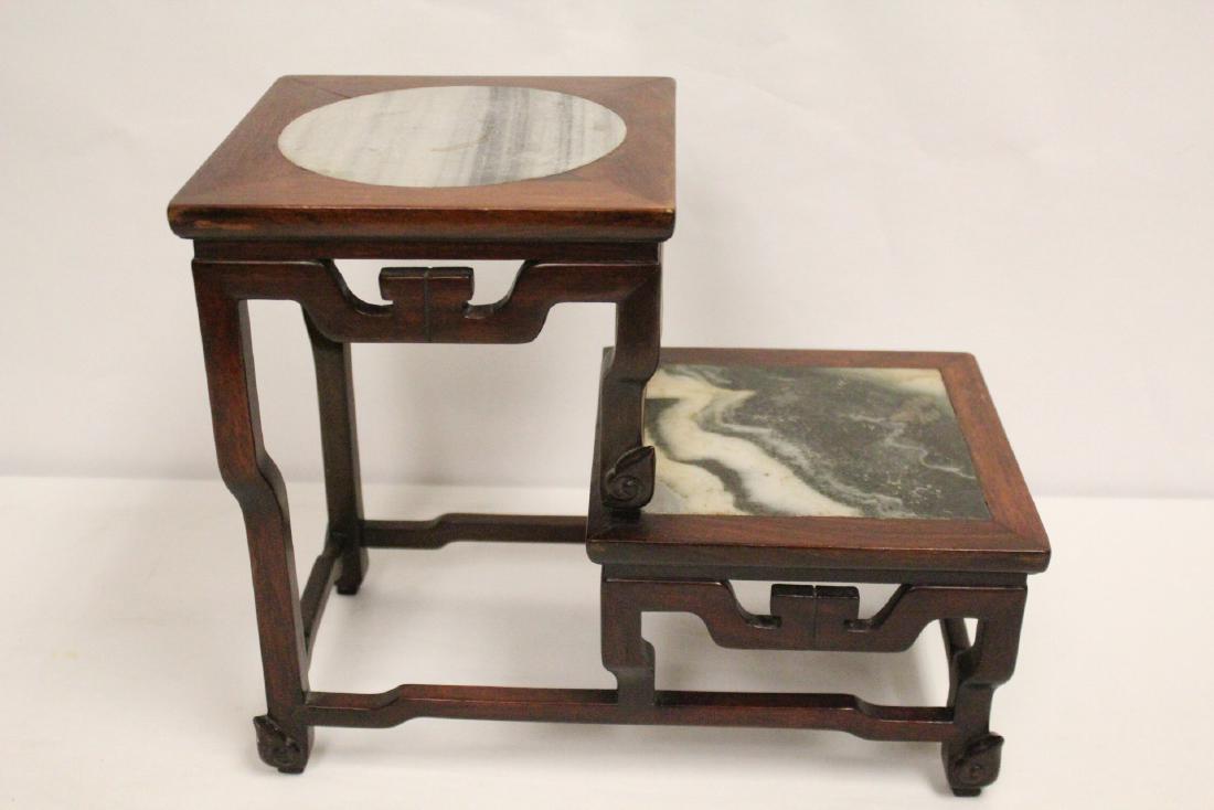 Chinese antique rosewood stand with marble inset (1 of 10)