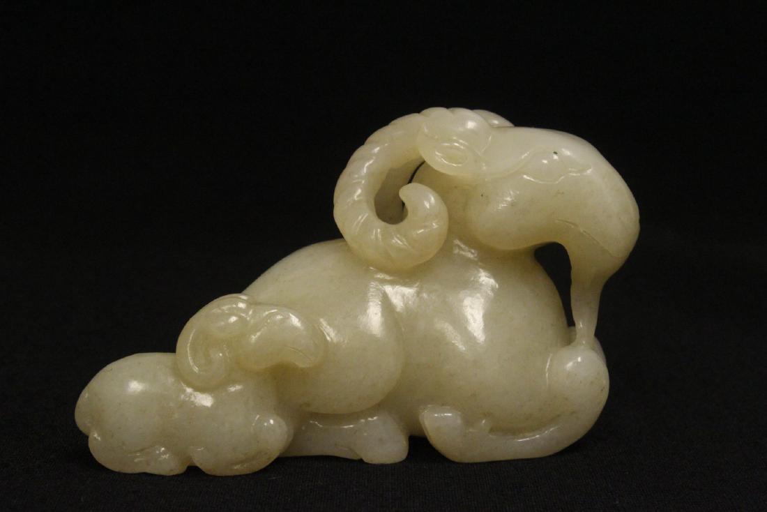 Chinese white jade carved mountain goat group (1 of 9)