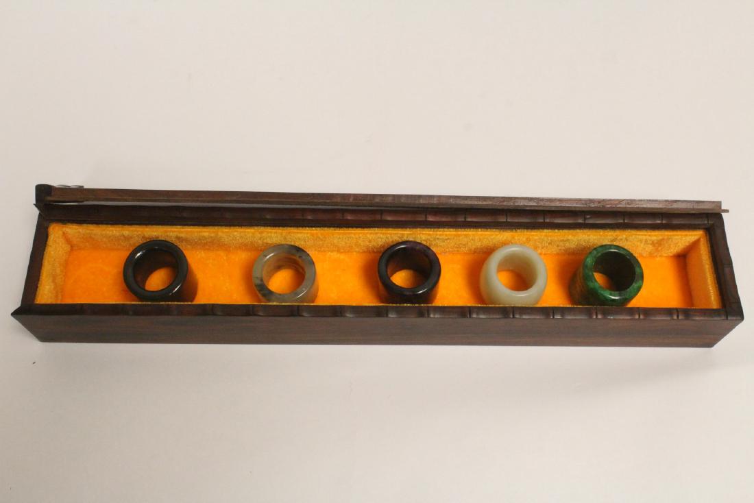 Chinese rosewood box with 5 archer's rings (1 of 10)