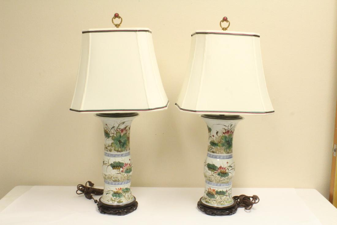 Pr Chinese antique porcelain vases made as lamps (1 of 10)