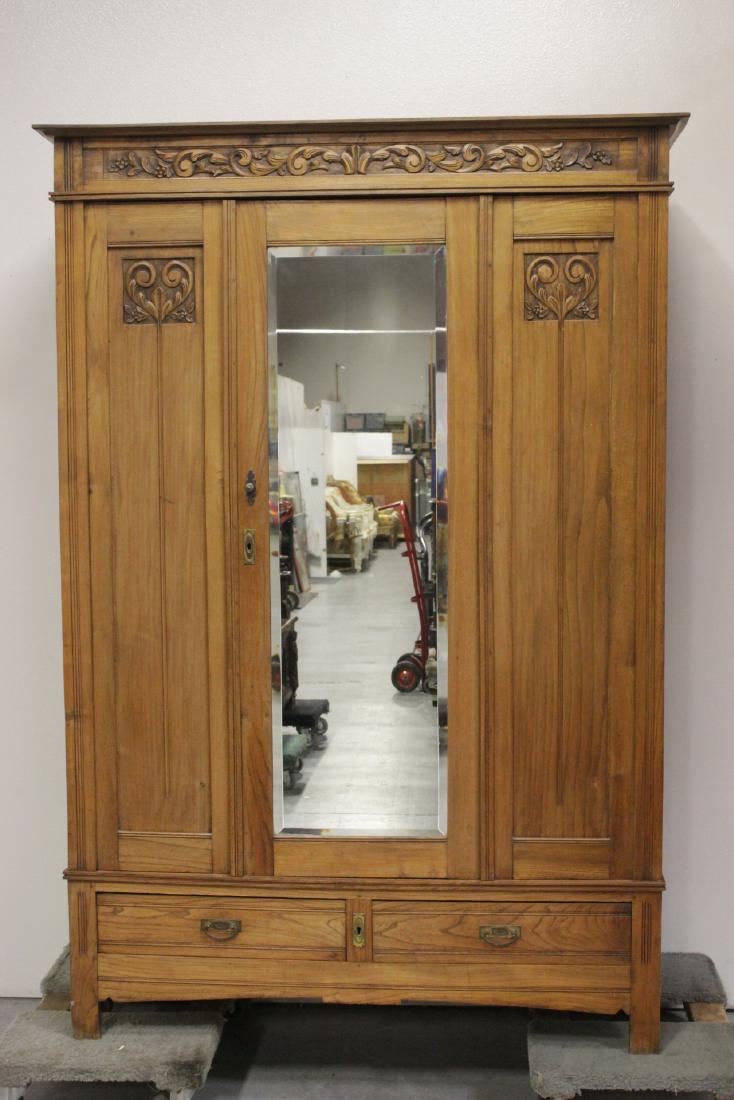 Victorian oak armoire with beveled mirror (1 of 10)