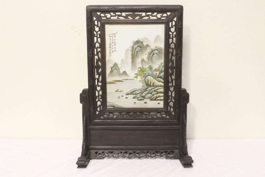 Framed Chinese porcelain plaque on stand (1 of 10)
