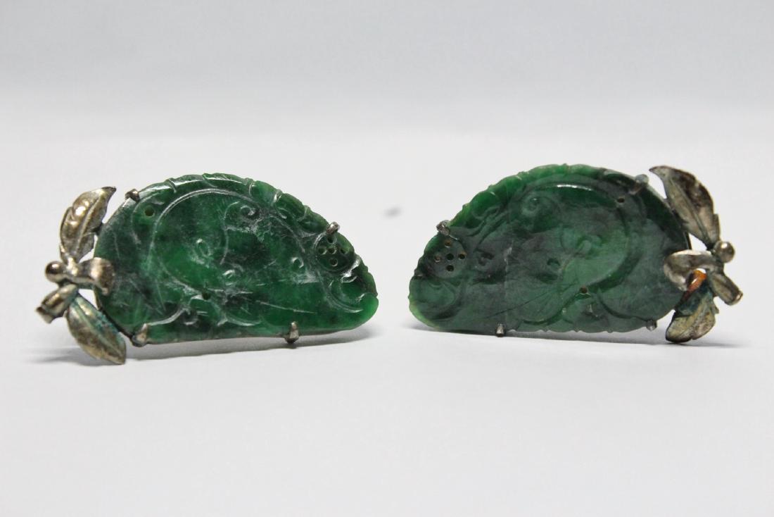 Pair Chinese antique silver jadeite earrings (1 of 10)