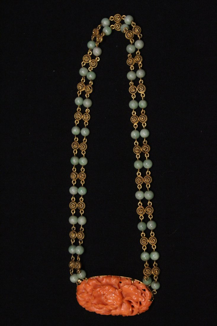 antique 14K Y/G coral jadeite necklace (1 of 10)