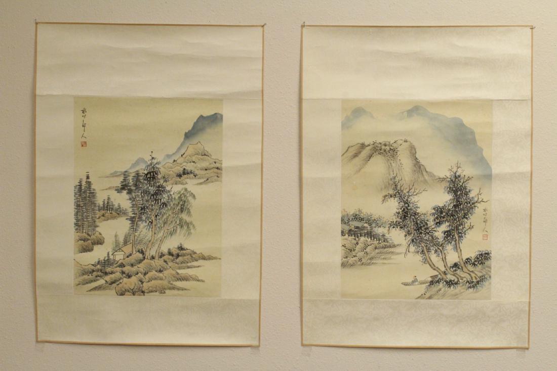 2 Chinese w/c panels attributed to Xu Shi Chang: 2 Chinese watercolor panels "landscape" attributed to Xu Shi Chang (徐世昌), 16"x12"each