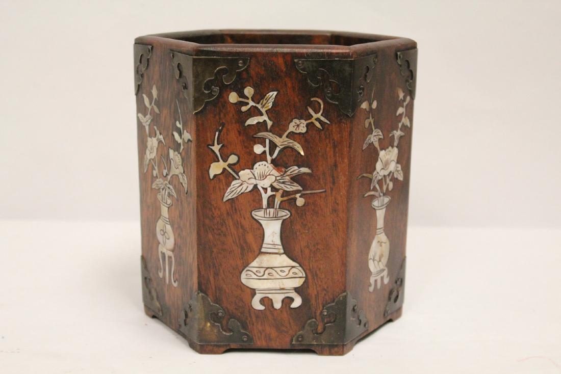 Chinese rosewood  brush holder w/ MOP inlaid (1 of 9)